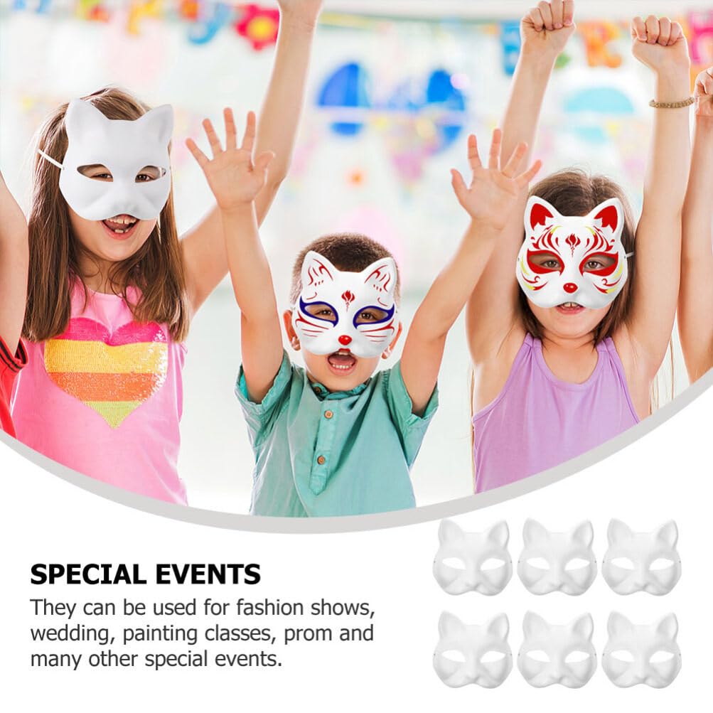 IMIKEYA 6pcs Cat Masks – White Blank DIY Paintable Half Face for Cosplay