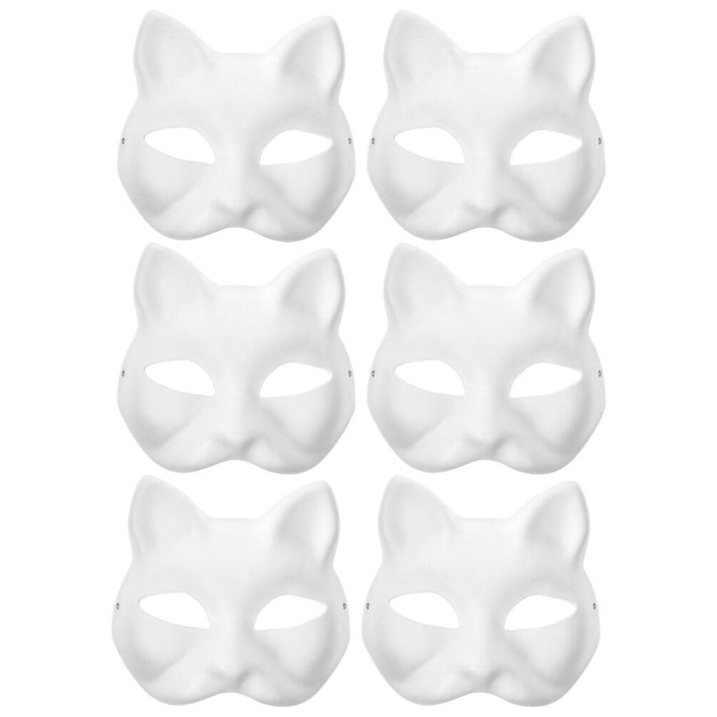 IMIKEYA 6pcs Cat Masks – White Blank DIY Paintable Half Face for Cosplay