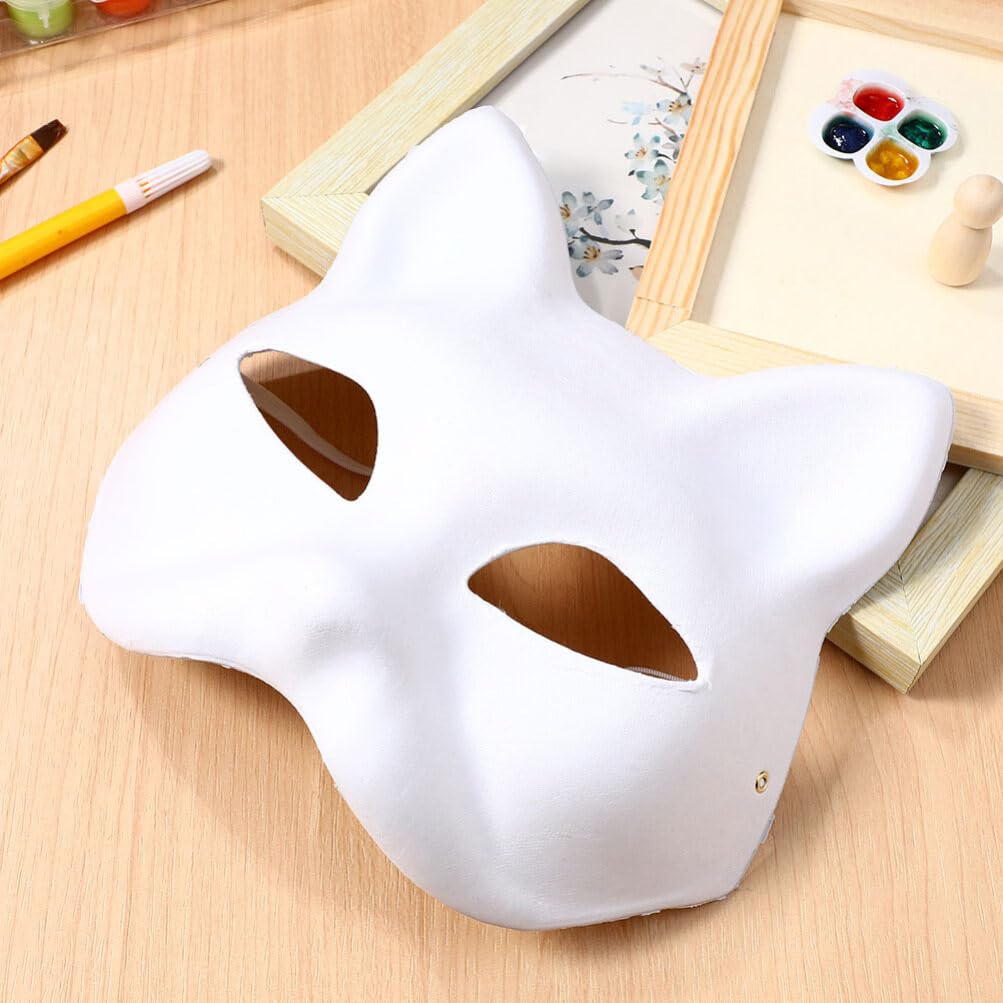 IMIKEYA 6pcs Cat Masks – White Blank DIY Paintable Half Face for Cosplay