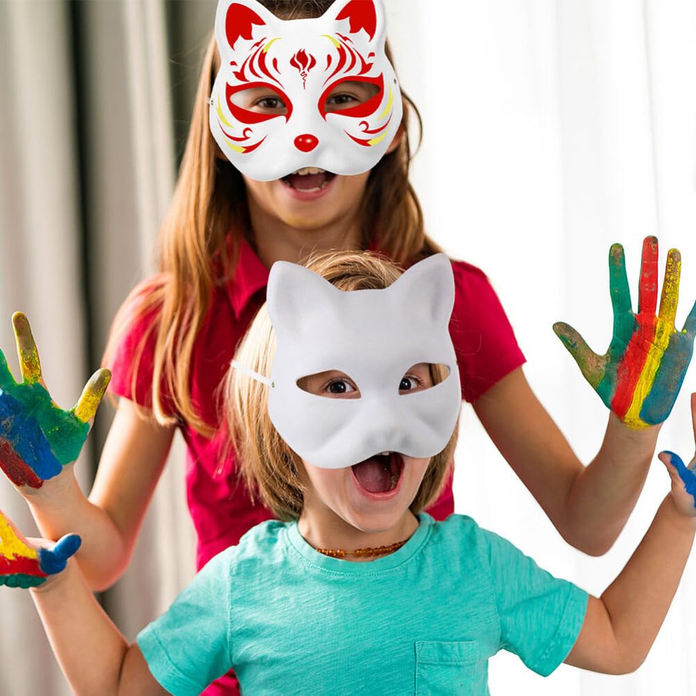 IMIKEYA 6pcs Cat Masks – White Blank DIY Paintable Half Face for Cosplay