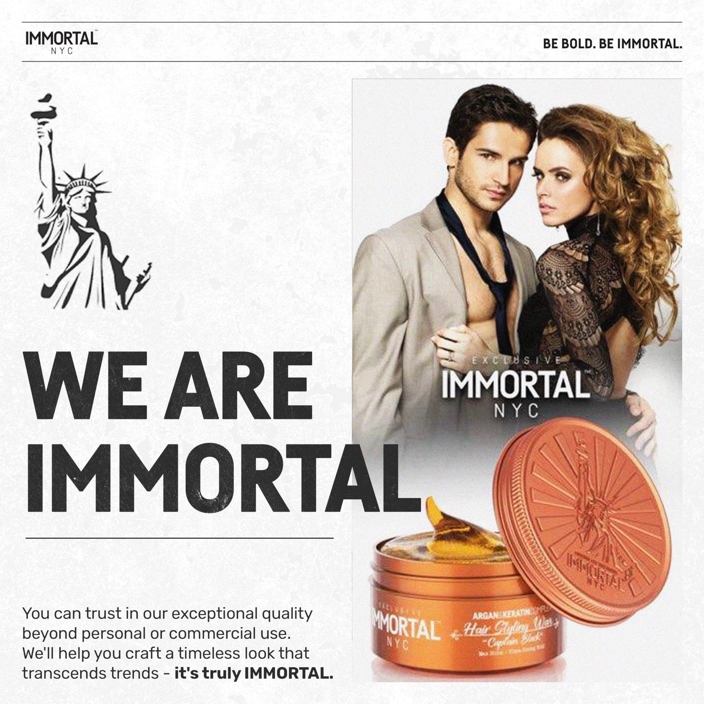 Immortal NYC Captain Black Hair Wax – 8/9 Hold, Max Shine, All-Natural Water-Based for Men