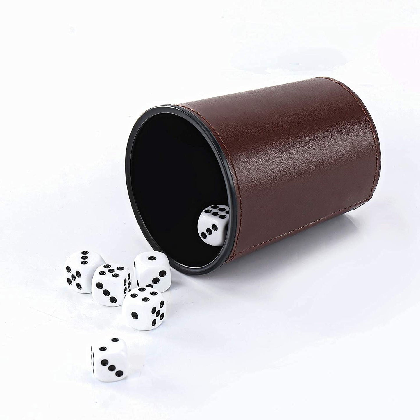 ImnBest Party Games Leather Dice Cup Set – 5 Black PU Leather Cups, 25 Dice & Exclusive Storage Case