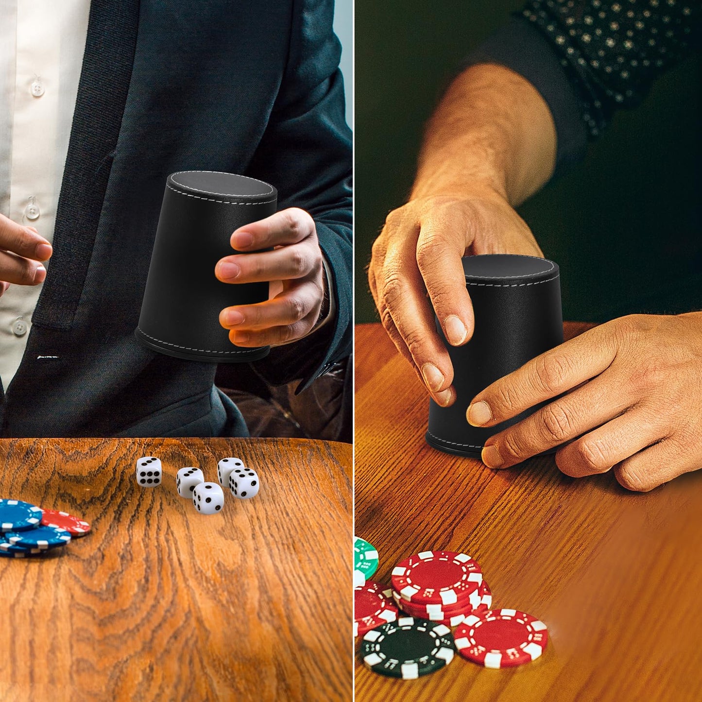 ImnBest Leather Dice Cup Set — 5 Black PU Leather Cups + 25 Dice + Faux Leather Case