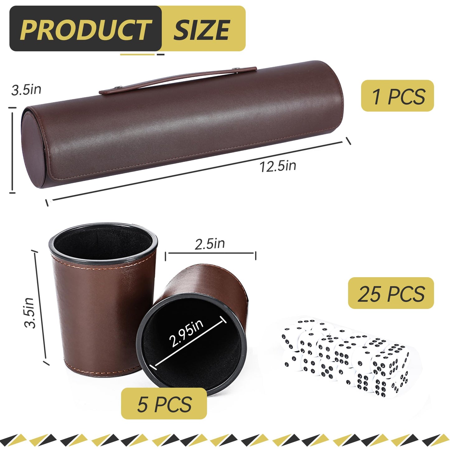 ImnBest Party Games Leather Dice Cup Set – 5 Black PU Leather Cups, 25 Dice & Exclusive Storage Case