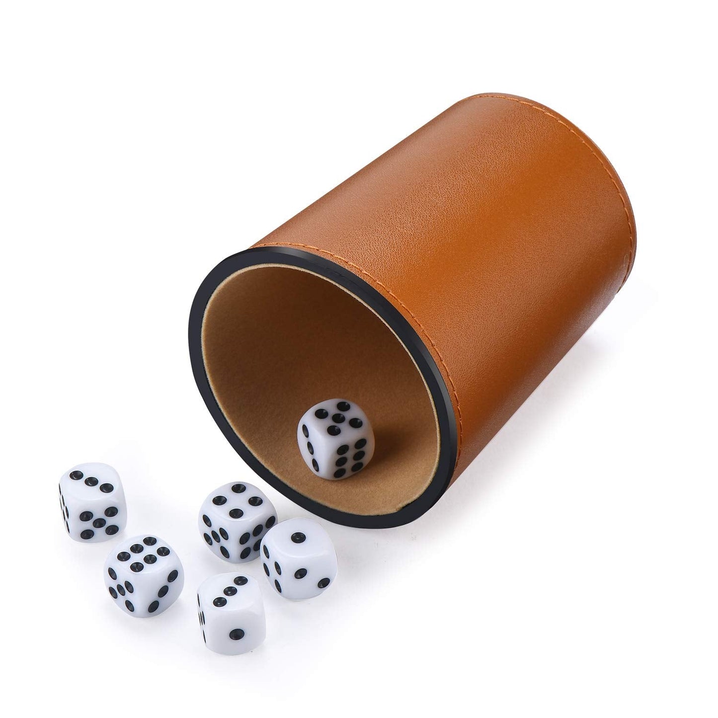 ImnBest Leather Dice Cup Set – 5 Cups, 25 Dice, Faux Leather Case (Orange)