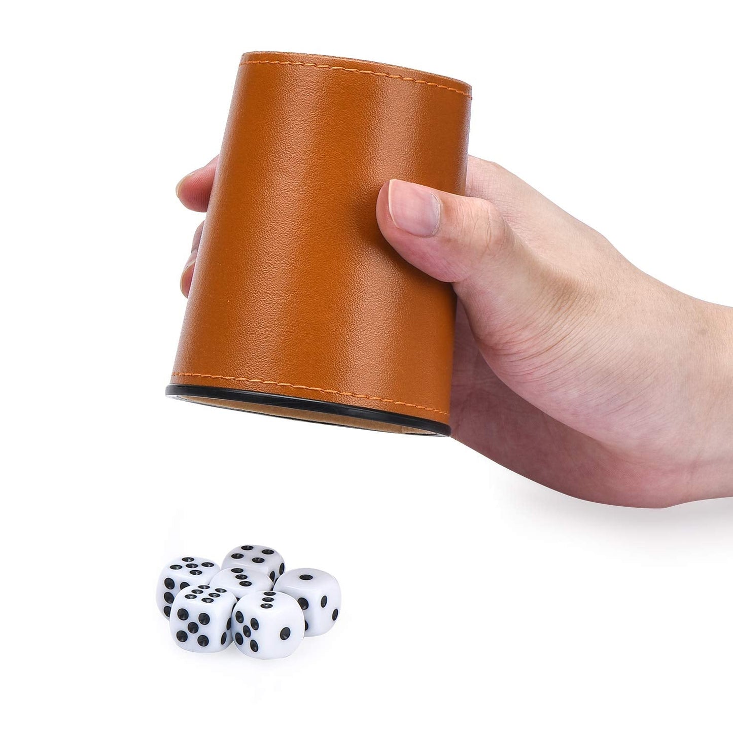 ImnBest Leather Dice Cup Set – 5 Cups, 25 Dice, Faux Leather Case (Orange)