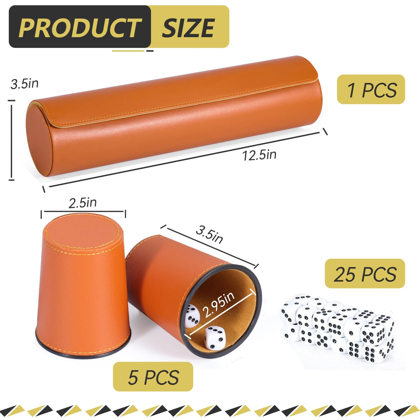ImnBest Leather Dice Cup Set – 5 Cups, 25 Dice, Faux Leather Case (Orange)