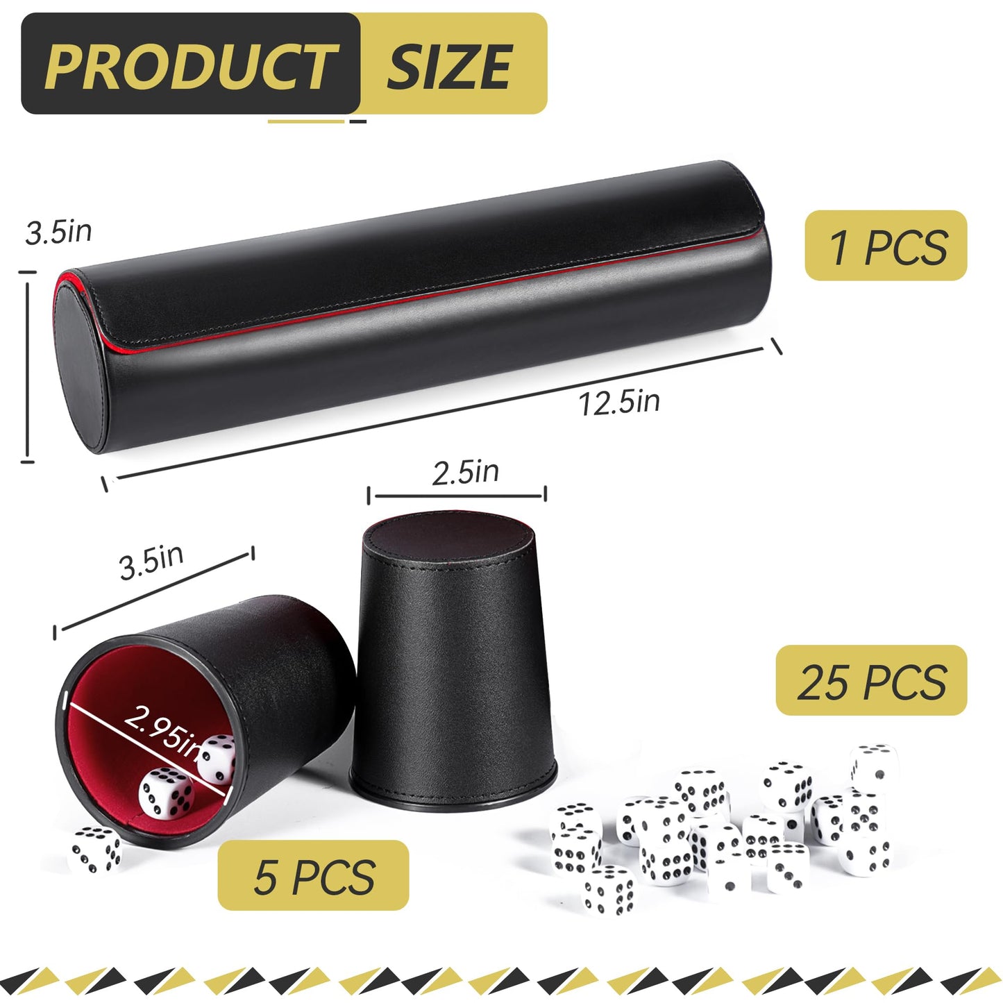 ImnBest Party Games Leather Dice Cup Set — 5 Dice Cups, 25 Dice, Folding Tray & Exclusive Case