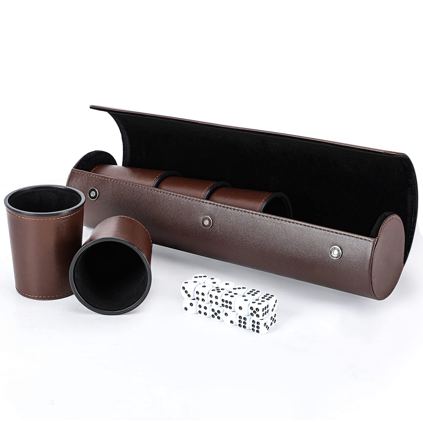 ImnBest Party Games Leather Dice Cup Set – 5 Black PU Leather Cups, 25 Dice & Exclusive Storage Case