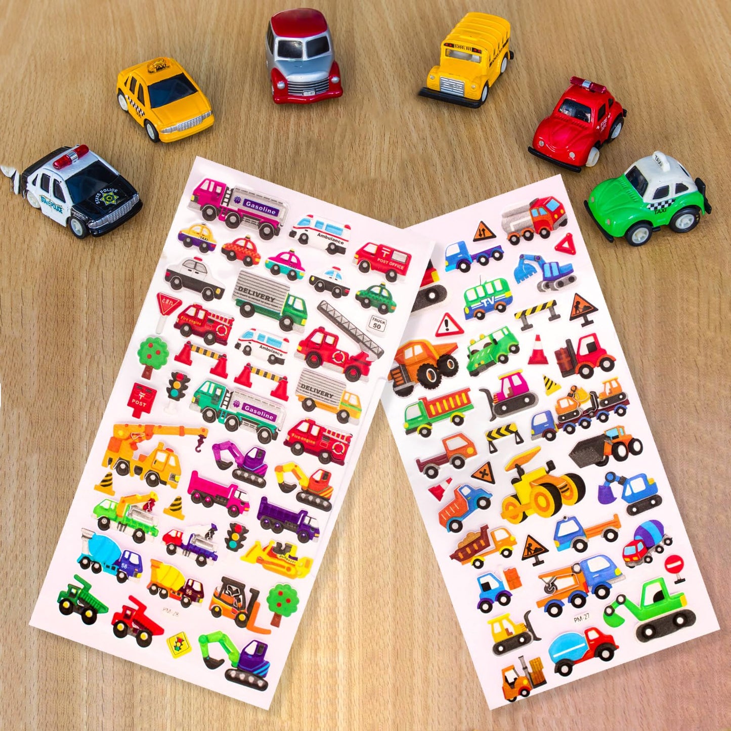 IMNEXT2U 3D Puffy Stickers for Kids – 4 Sheets Vehicle Sticker Pack