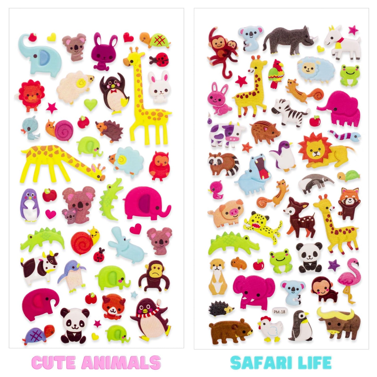 IMNEXT2U 3D Puffy Stickers for Kids – Reusable 4-Sheet Animal Sticker Pack (80+ Pieces)