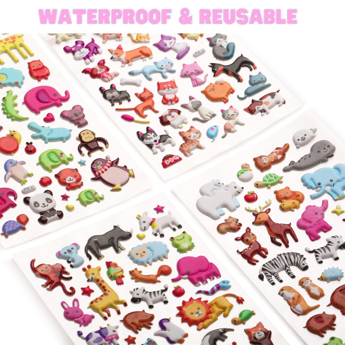IMNEXT2U 3D Puffy Stickers for Kids – Reusable 4-Sheet Animal Sticker Pack (80+ Pieces)