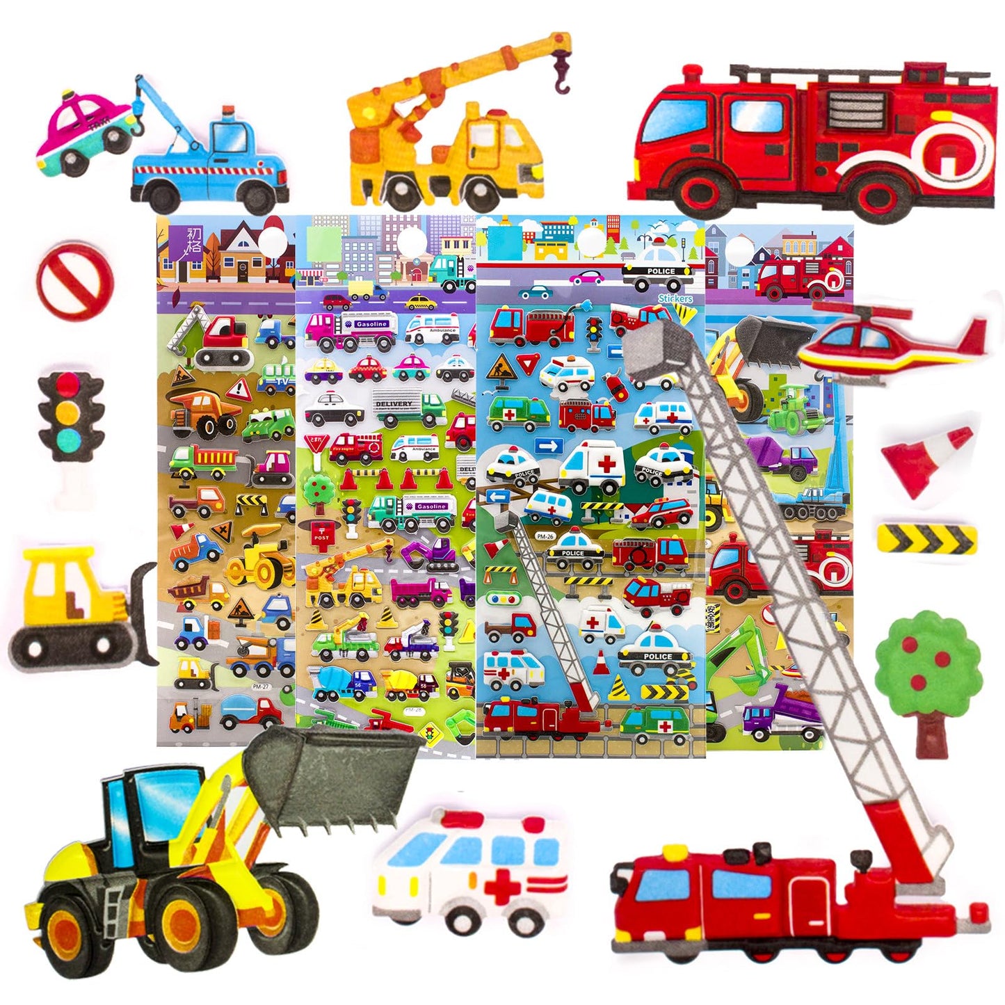 IMNEXT2U 3D Puffy Stickers for Kids – 4 Sheets Vehicle Sticker Pack