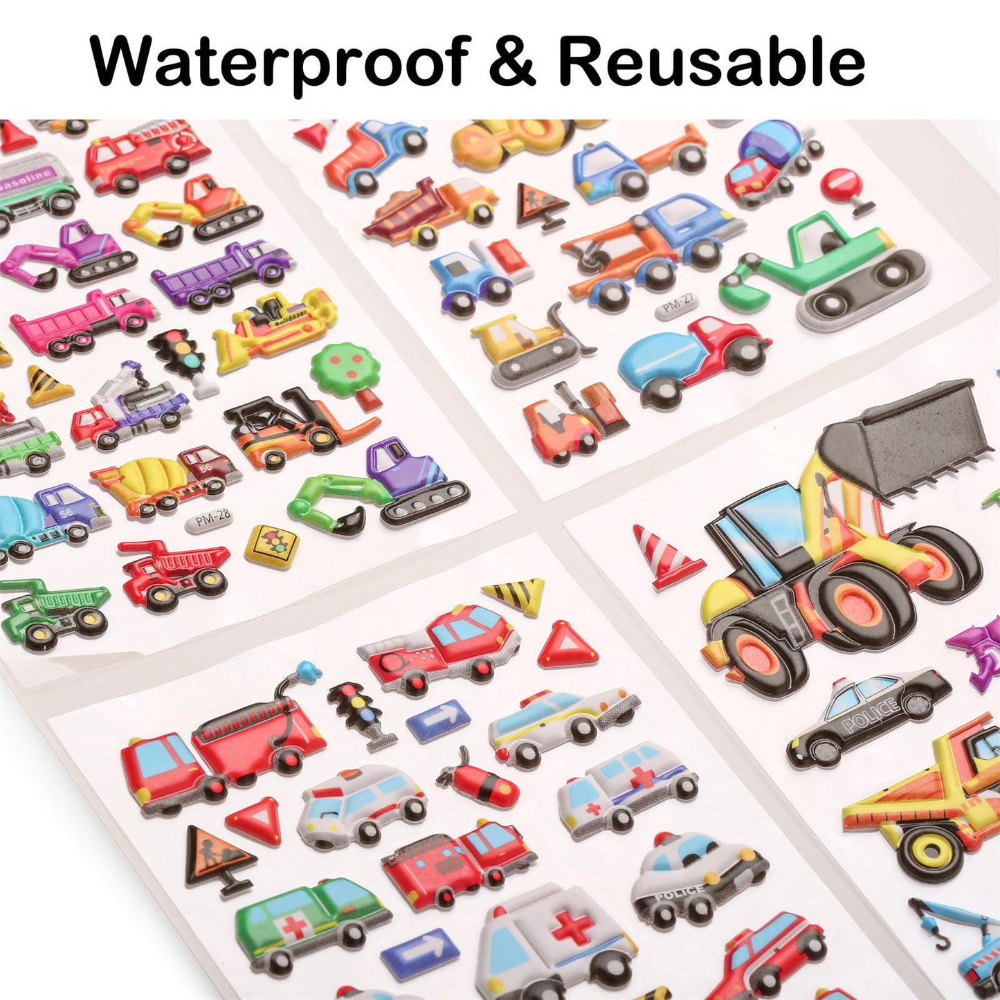 IMNEXT2U 3D Puffy Stickers for Kids – 4 Sheets Vehicle Sticker Pack