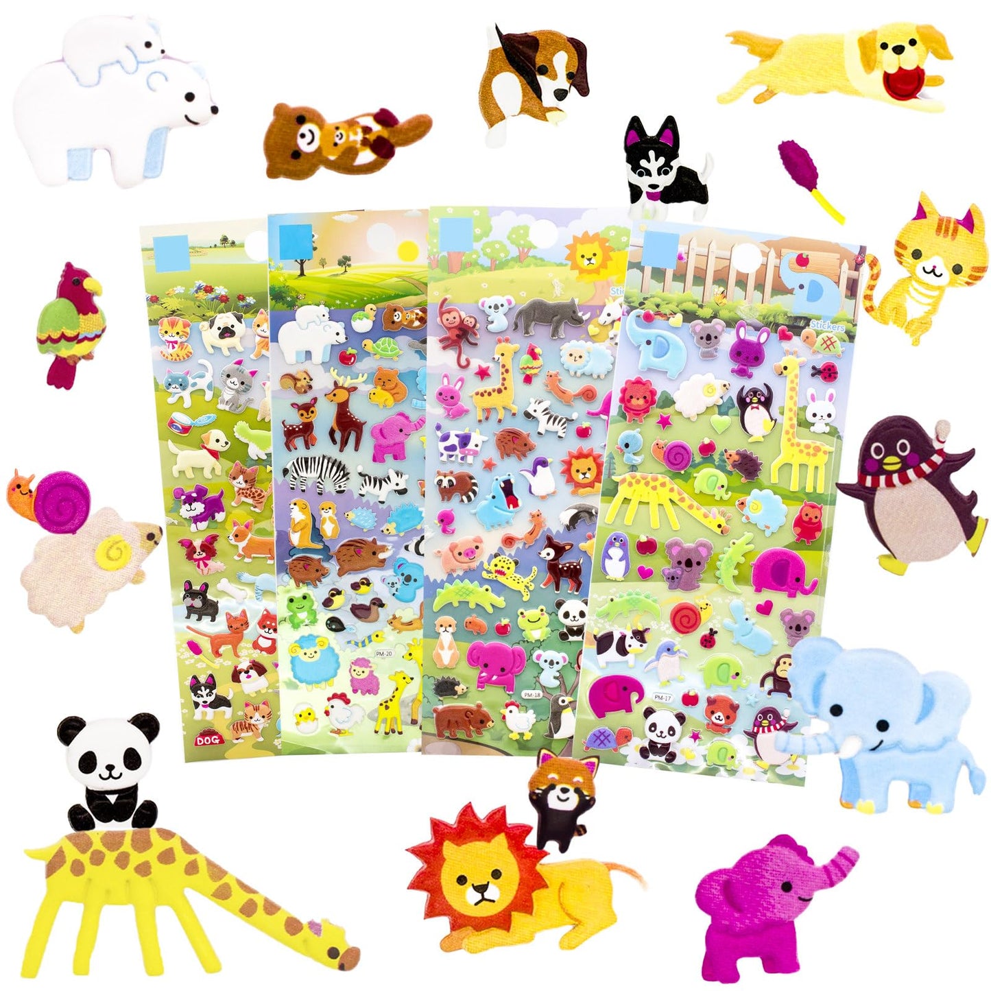 IMNEXT2U 3D Puffy Stickers for Kids – Reusable 4-Sheet Animal Sticker Pack (80+ Pieces)