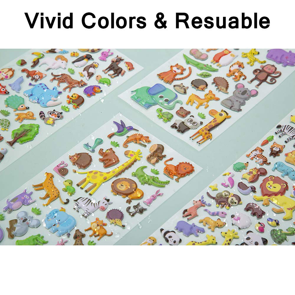 IMNEXT2U 3D Puffy Stickers for Kids – Reusable Foam Sticker Pack, 4 Sheets, 60+ Pieces, Dinosaurs & Animals