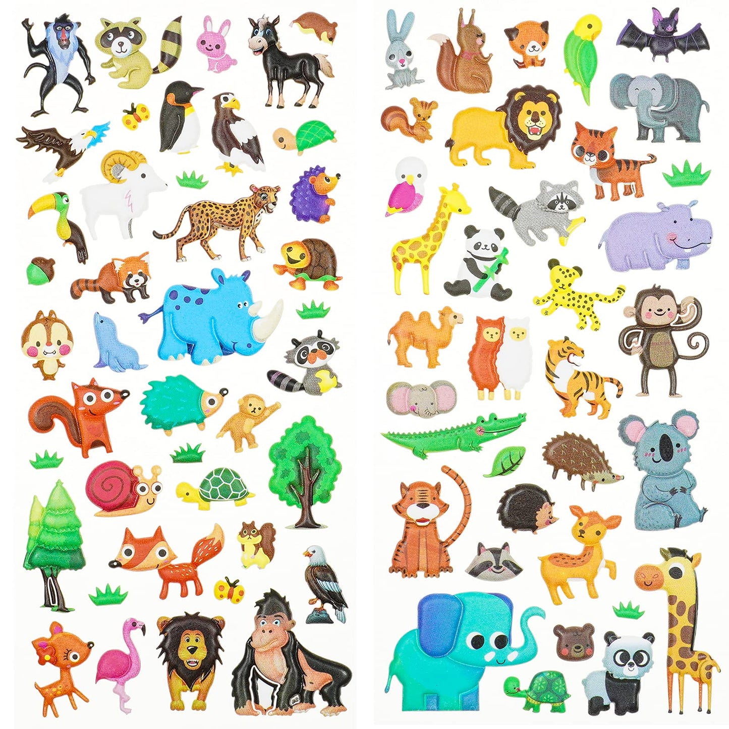 IMNEXT2U 3D Puffy Stickers for Kids – Reusable Foam Sticker Pack, 4 Sheets, 60+ Pieces, Dinosaurs & Animals