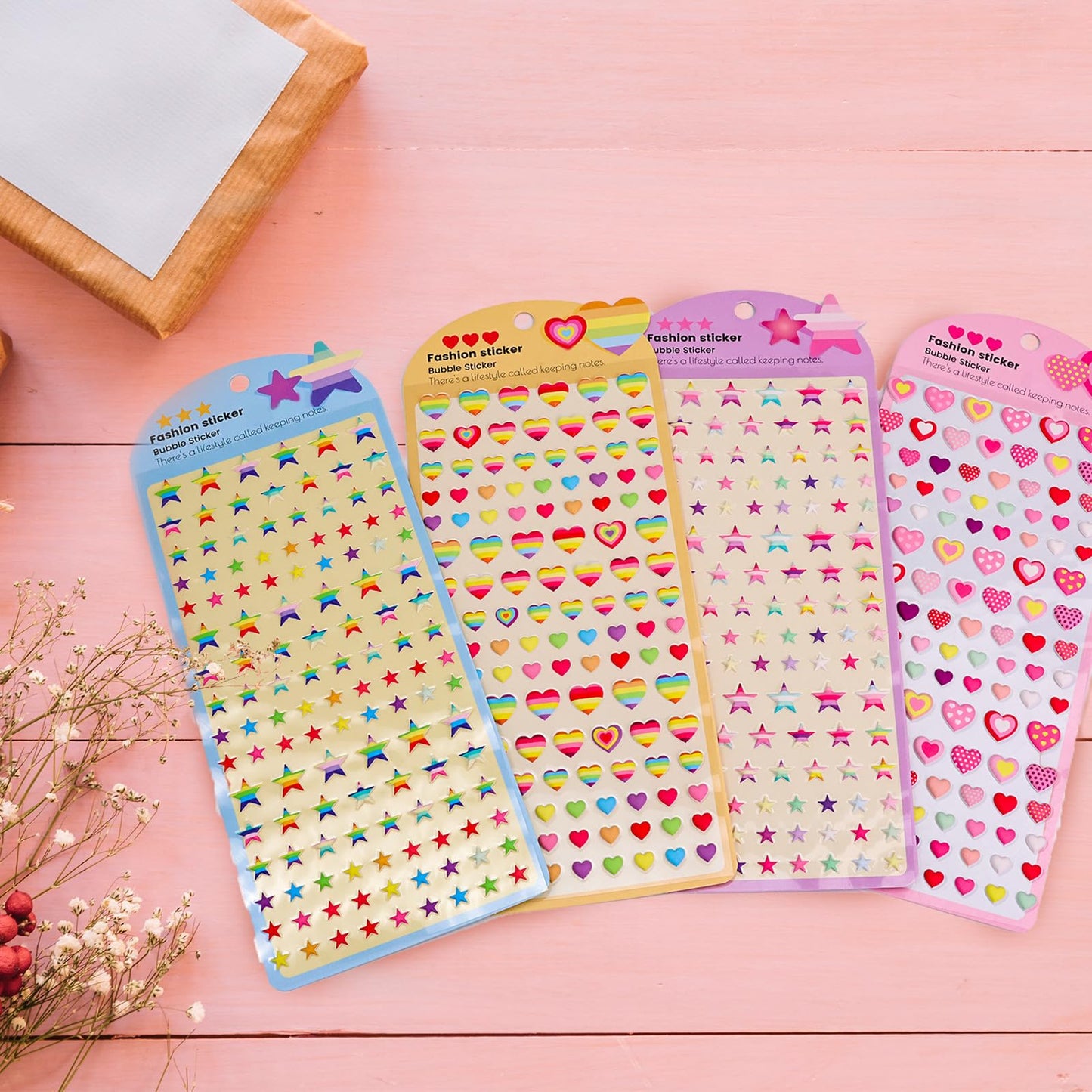 IMNEXT2U Puffy Stickers for Kids – Star & Love Heart Classroom Rewards (4 Sheets, 60+ Pieces)