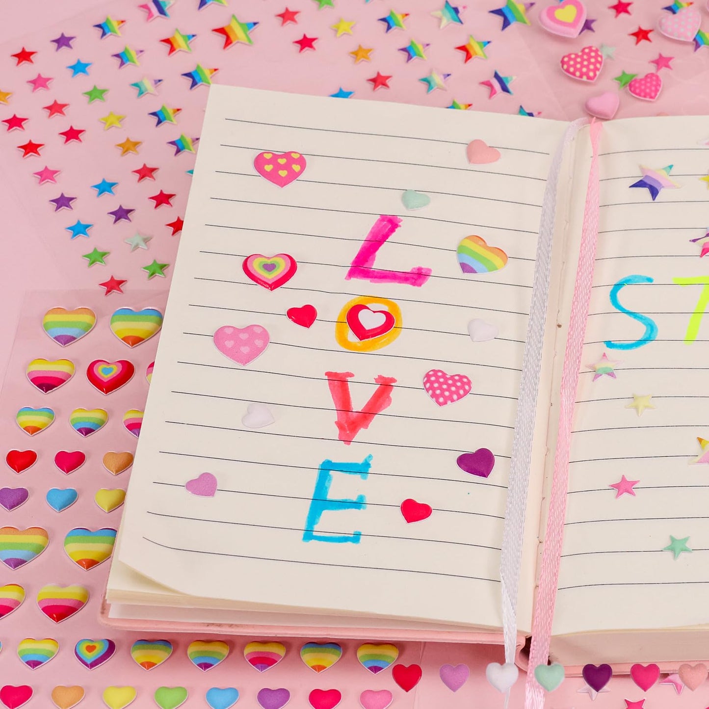 IMNEXT2U Puffy Stickers for Kids – Star & Love Heart Classroom Rewards (4 Sheets, 60+ Pieces)