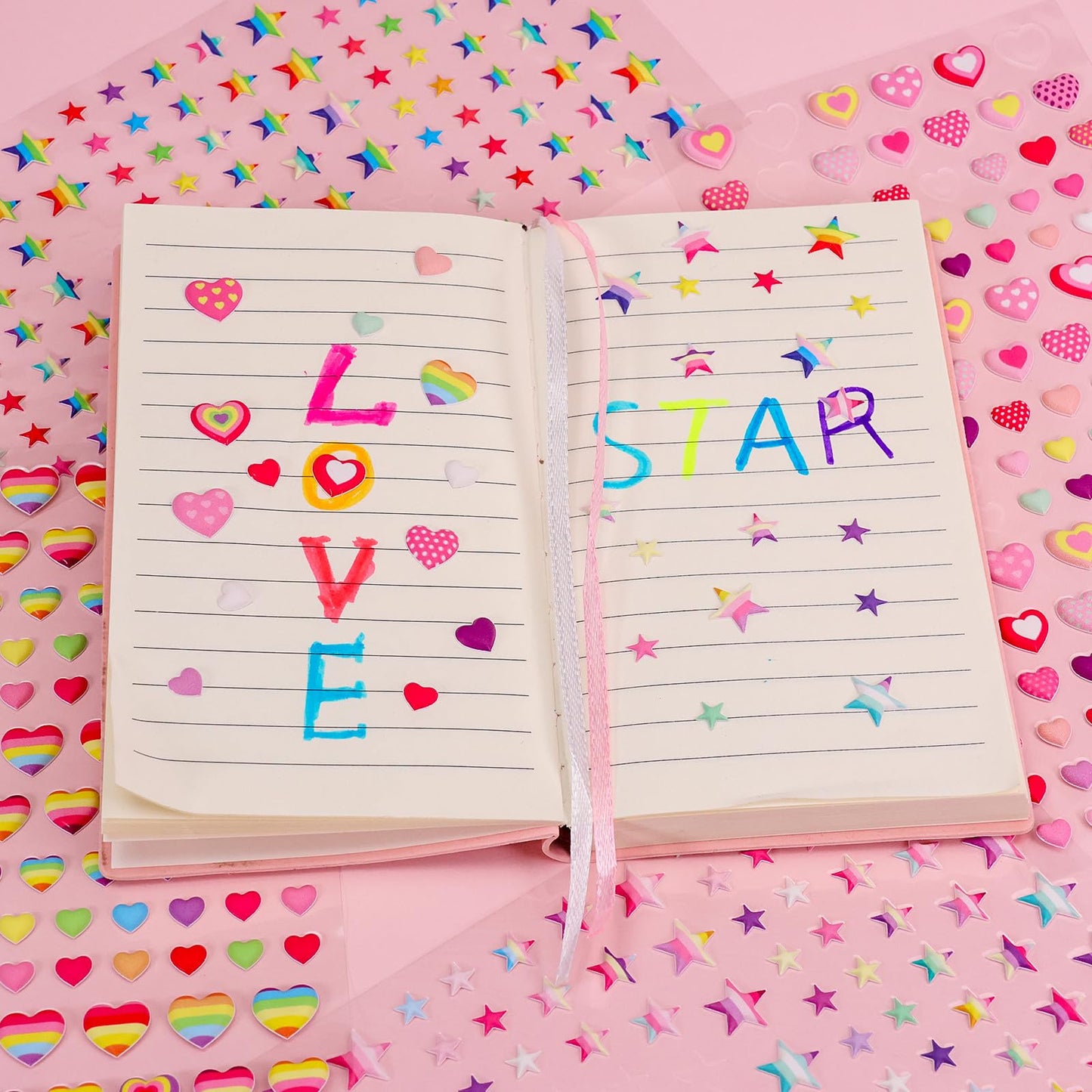 IMNEXT2U Puffy Stickers for Kids – Star & Love Heart Classroom Rewards (4 Sheets, 60+ Pieces)