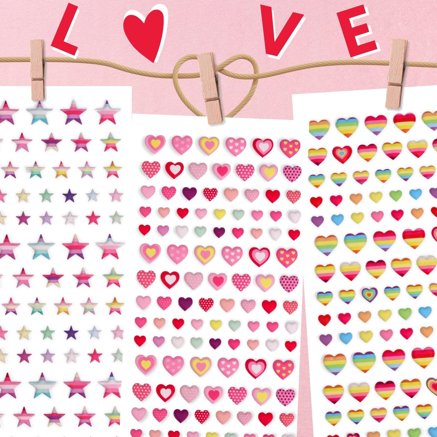 IMNEXT2U Puffy Stickers for Kids – Star & Love Heart Classroom Rewards (4 Sheets, 60+ Pieces)
