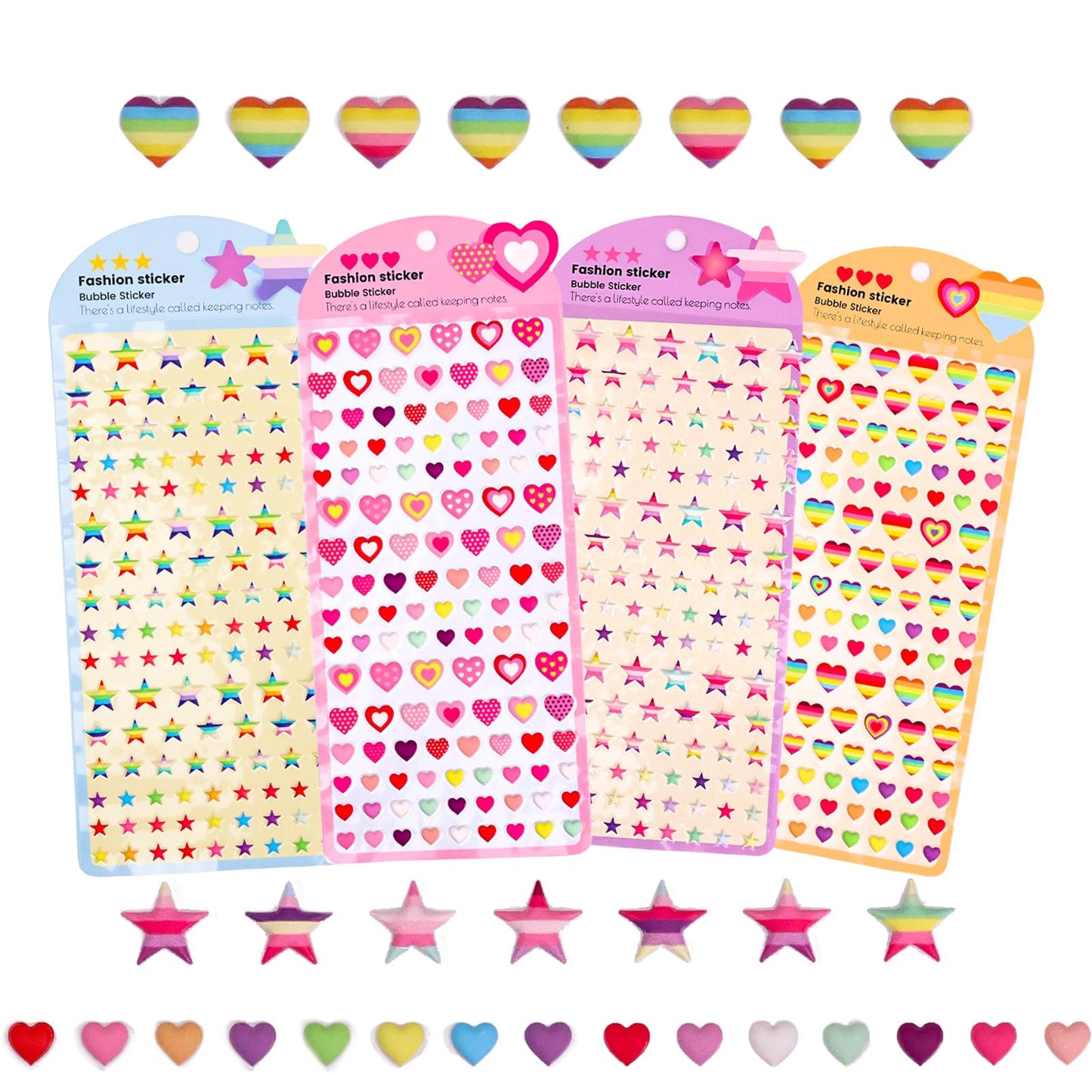 IMNEXT2U Puffy Stickers for Kids – Star & Love Heart Classroom Rewards (4 Sheets, 60+ Pieces)