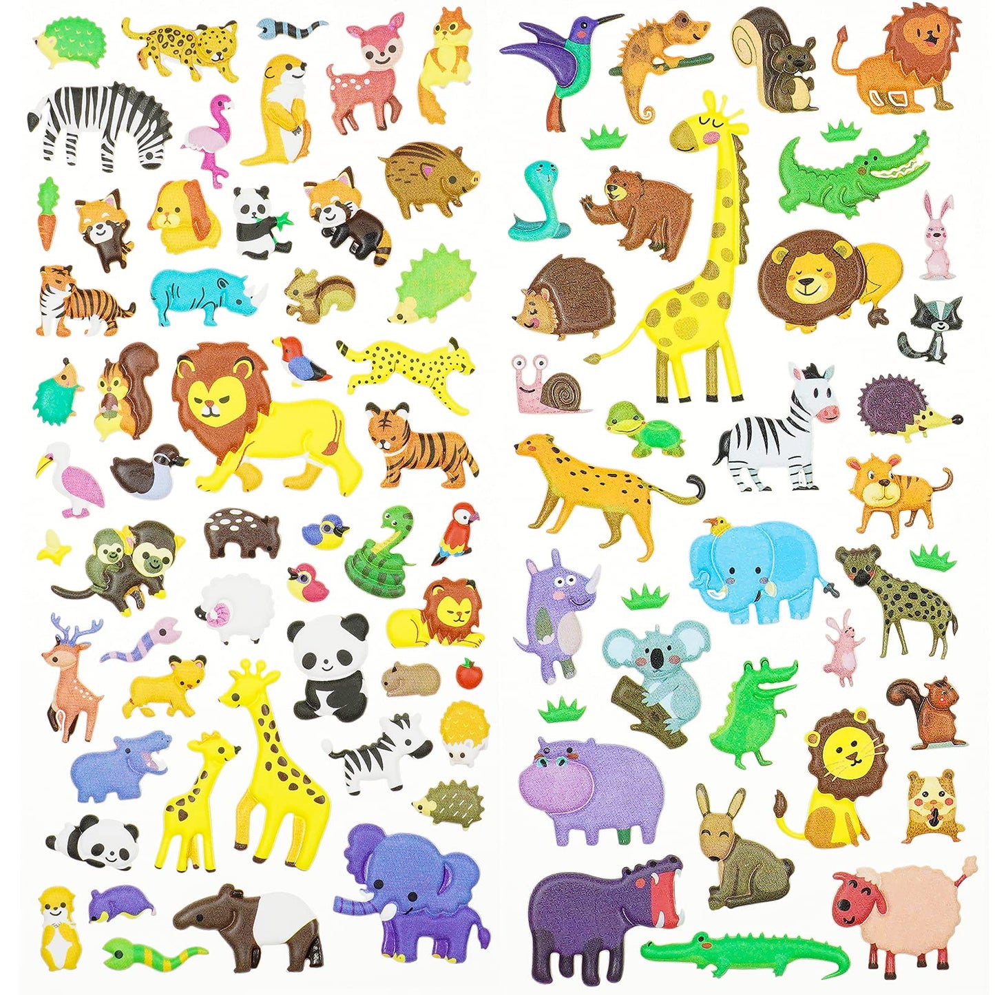 IMNEXT2U 3D Puffy Stickers for Kids – Reusable Foam Sticker Pack, 4 Sheets, 60+ Pieces, Dinosaurs & Animals