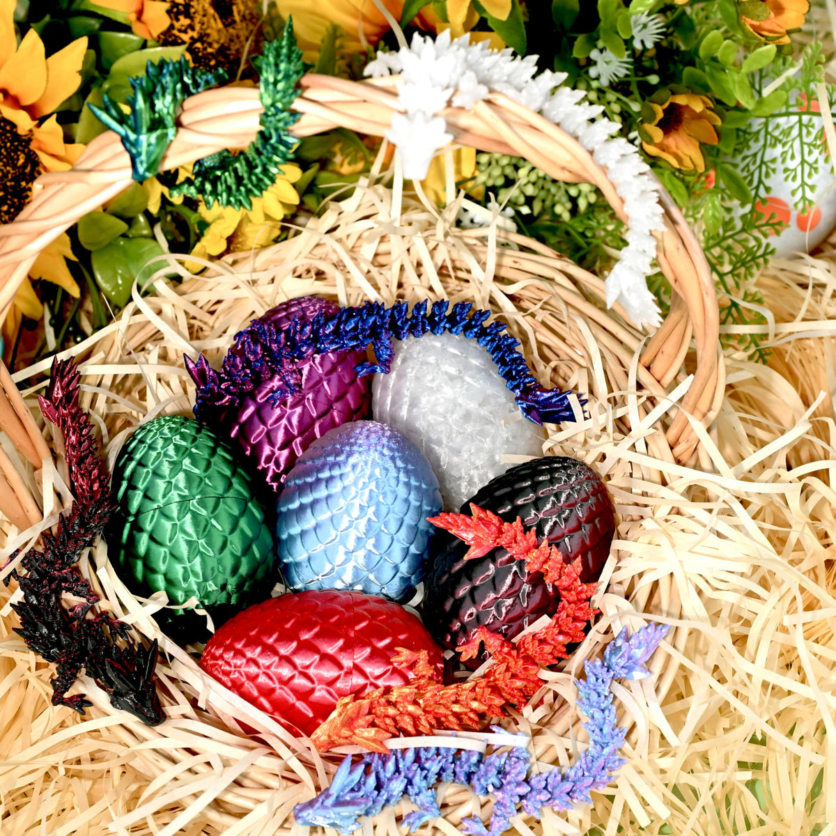 Impossmaker 6-Piece Mini 3D Printed Easter Dragon Egg Set with Inside Dragon | Articulated Crystal Dragon Fidget Toys for Adults & Teens