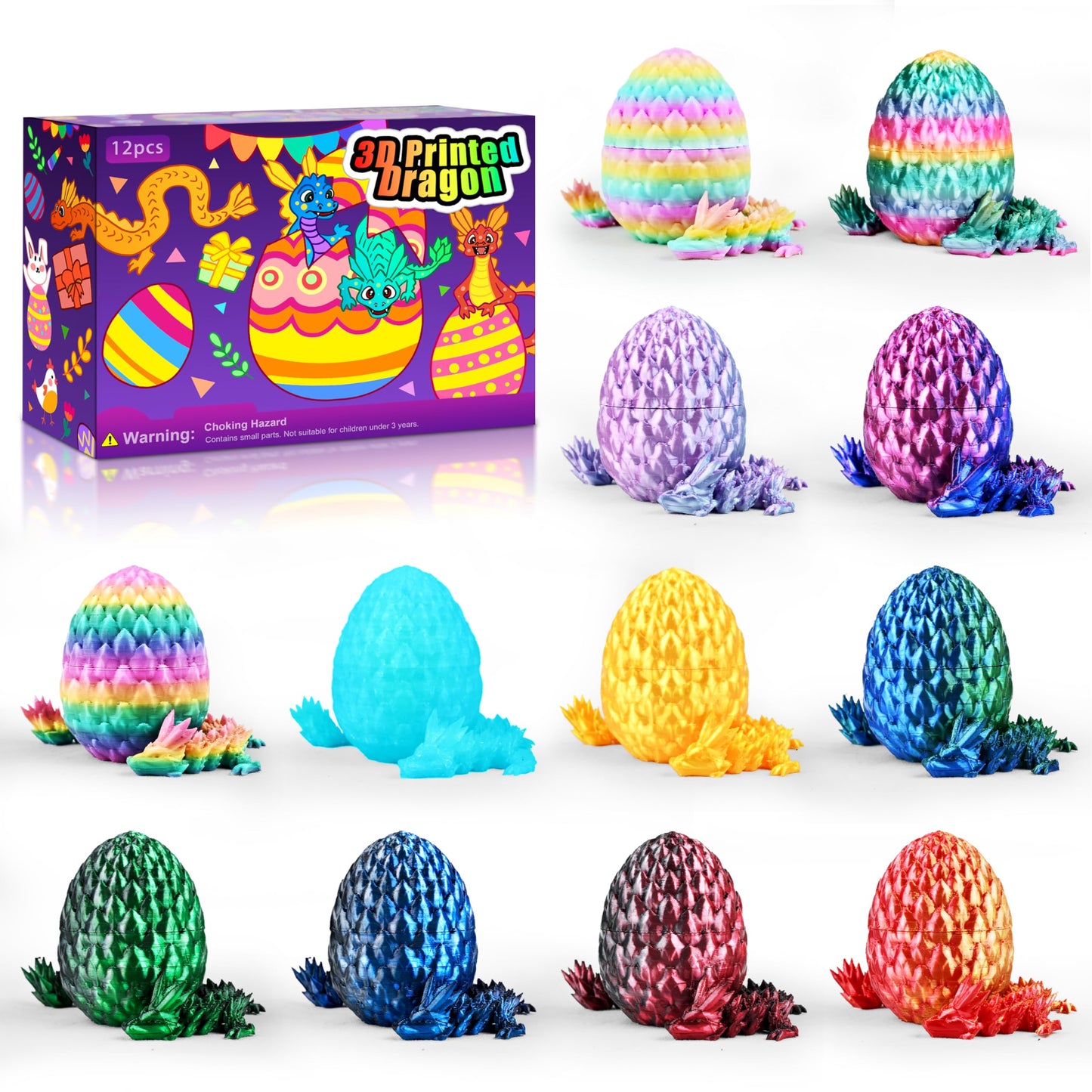 Impossmaker 12PCS Crystal Dragon Eggs – Colorful 3D Printed Fidget Toys & Fantasy Decor