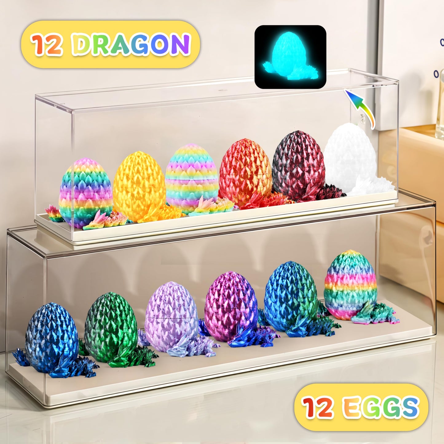 Impossmaker 12PCS Crystal Dragon Eggs – Colorful 3D Printed Fidget Toys & Fantasy Decor