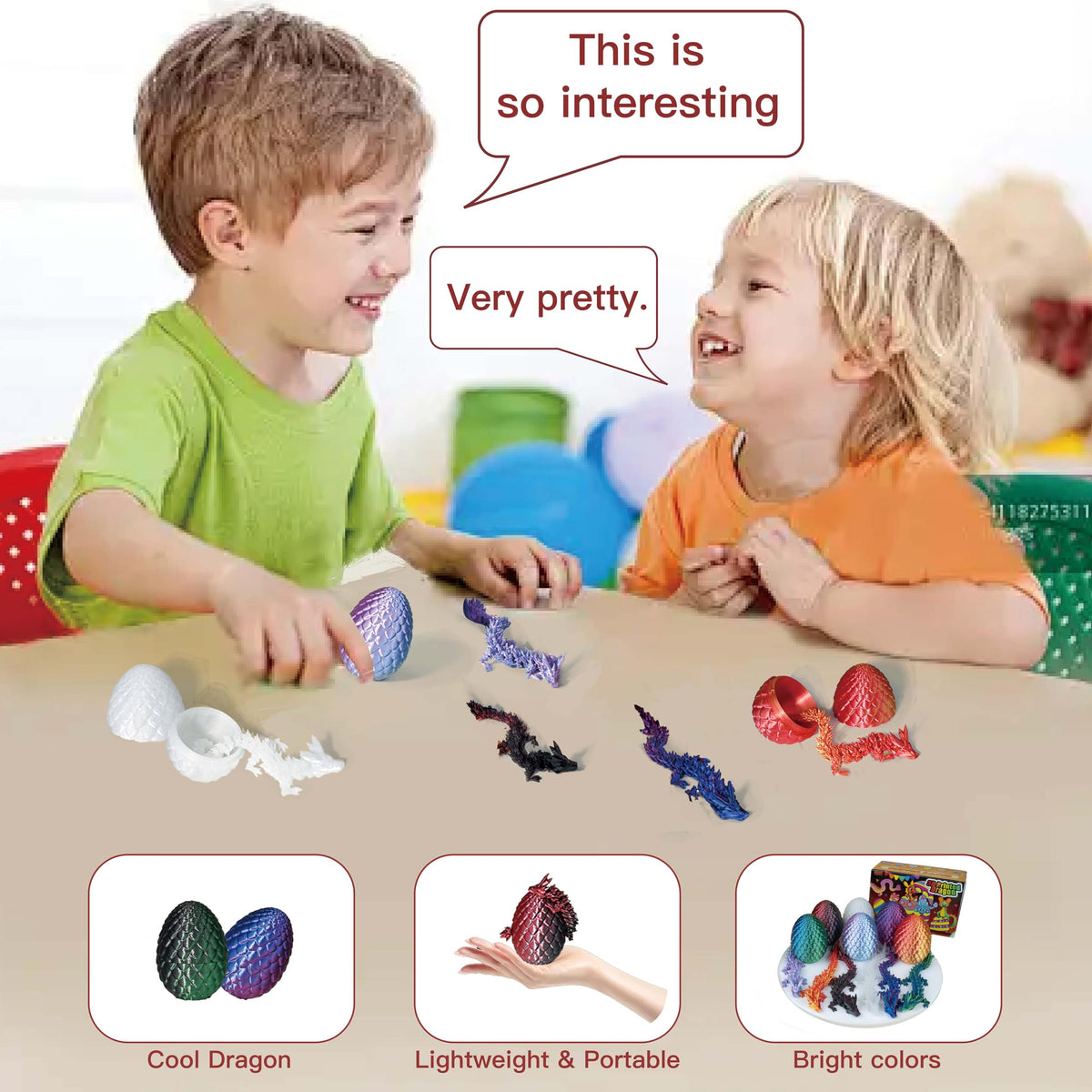 Impossmaker 6-Piece Mini 3D Printed Easter Dragon Egg Set with Inside Dragon | Articulated Crystal Dragon Fidget Toys for Adults & Teens