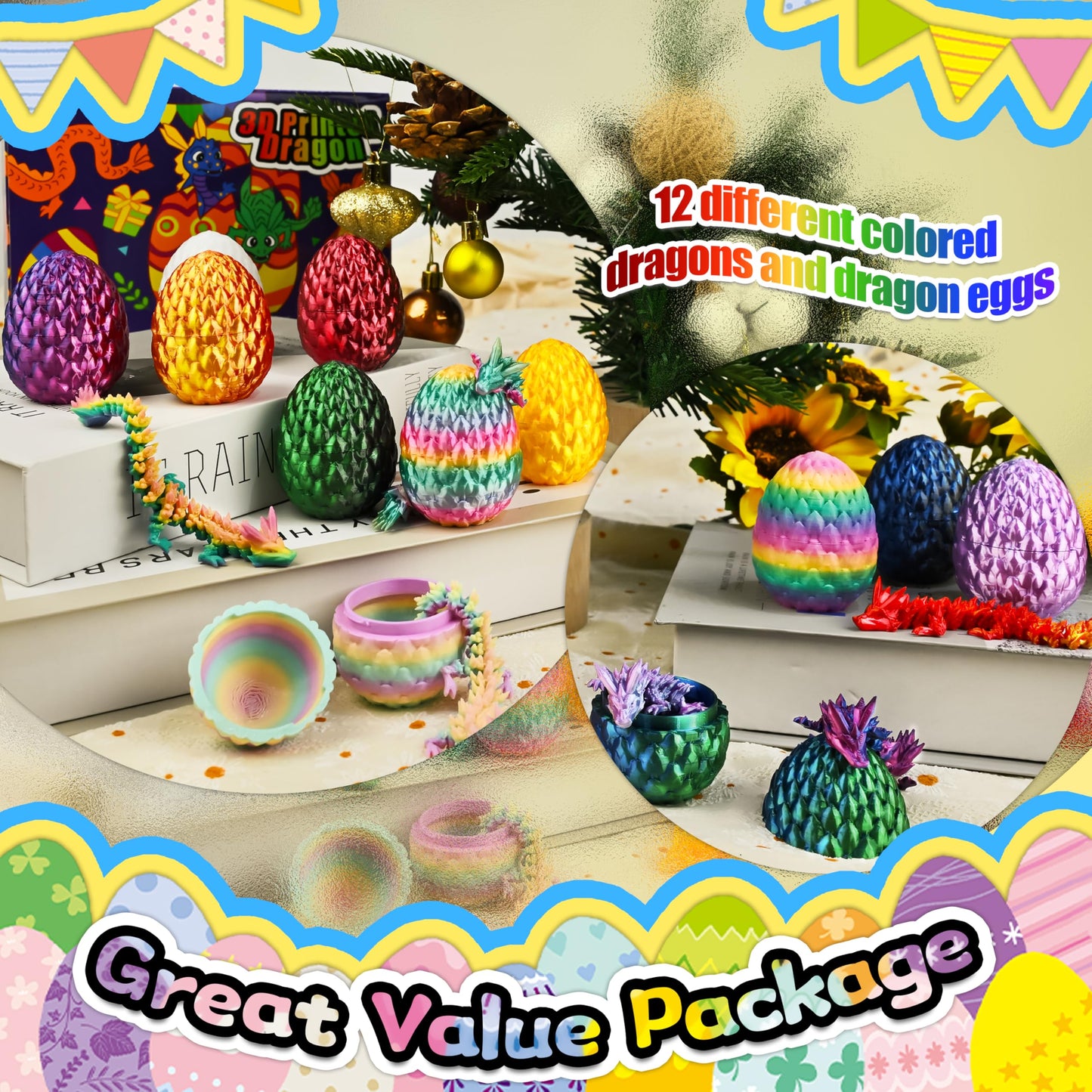 Impossmaker 12PCS Crystal Dragon Eggs – Colorful 3D Printed Fidget Toys & Fantasy Decor