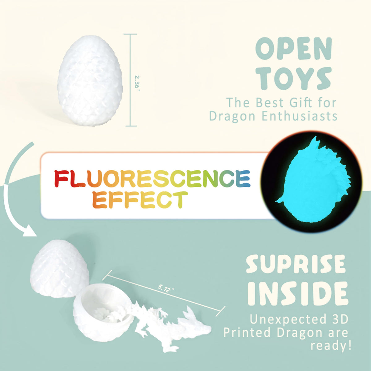 Impossmaker 6-Piece Mini 3D Printed Easter Dragon Egg Set with Inside Dragon | Articulated Crystal Dragon Fidget Toys for Adults & Teens