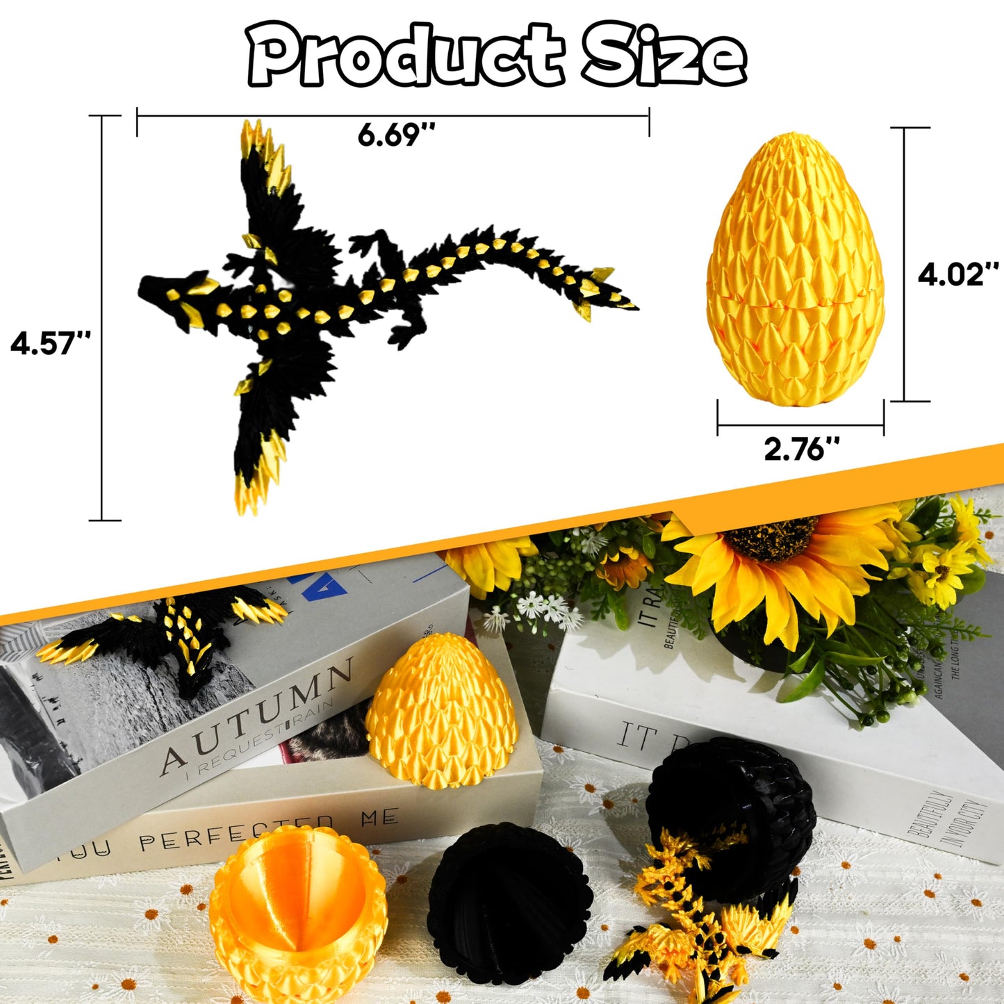 Impossmaker 2PCS Dragon Egg Set – Articulated 3D Printed Dragons (Black & Gold)