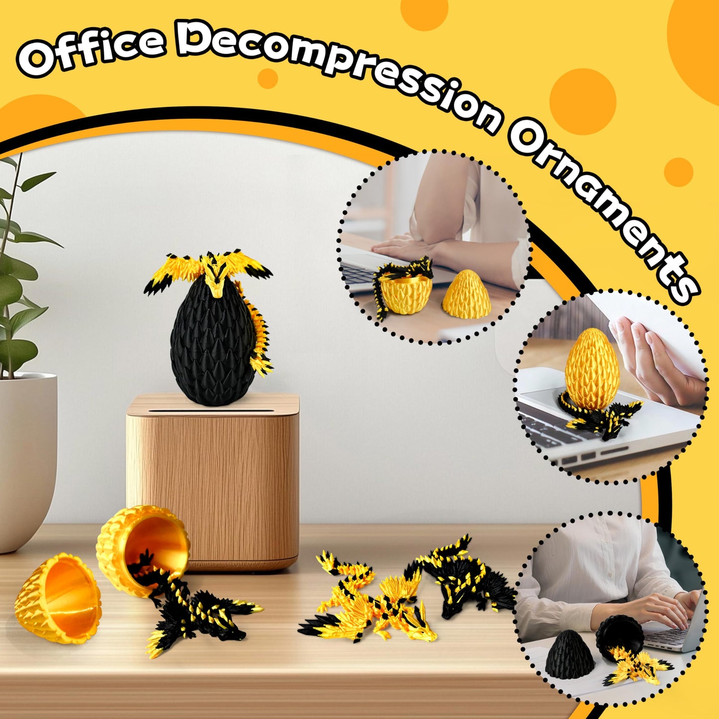 Impossmaker 2PCS Dragon Egg Set – Articulated 3D Printed Dragons (Black & Gold)