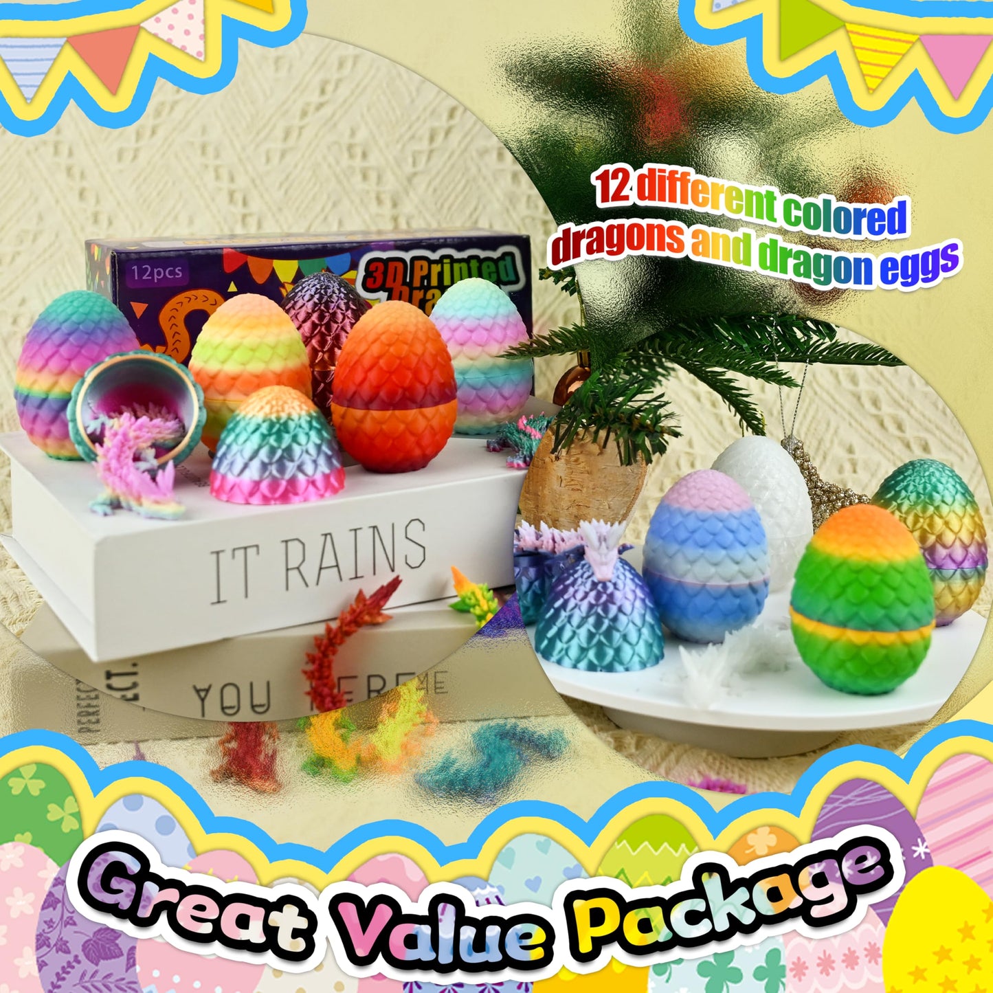 Impossmaker 12-Pack 3D Printed Dragon Eggs with Dragon Inside – Unique Gifts & Desk Decor