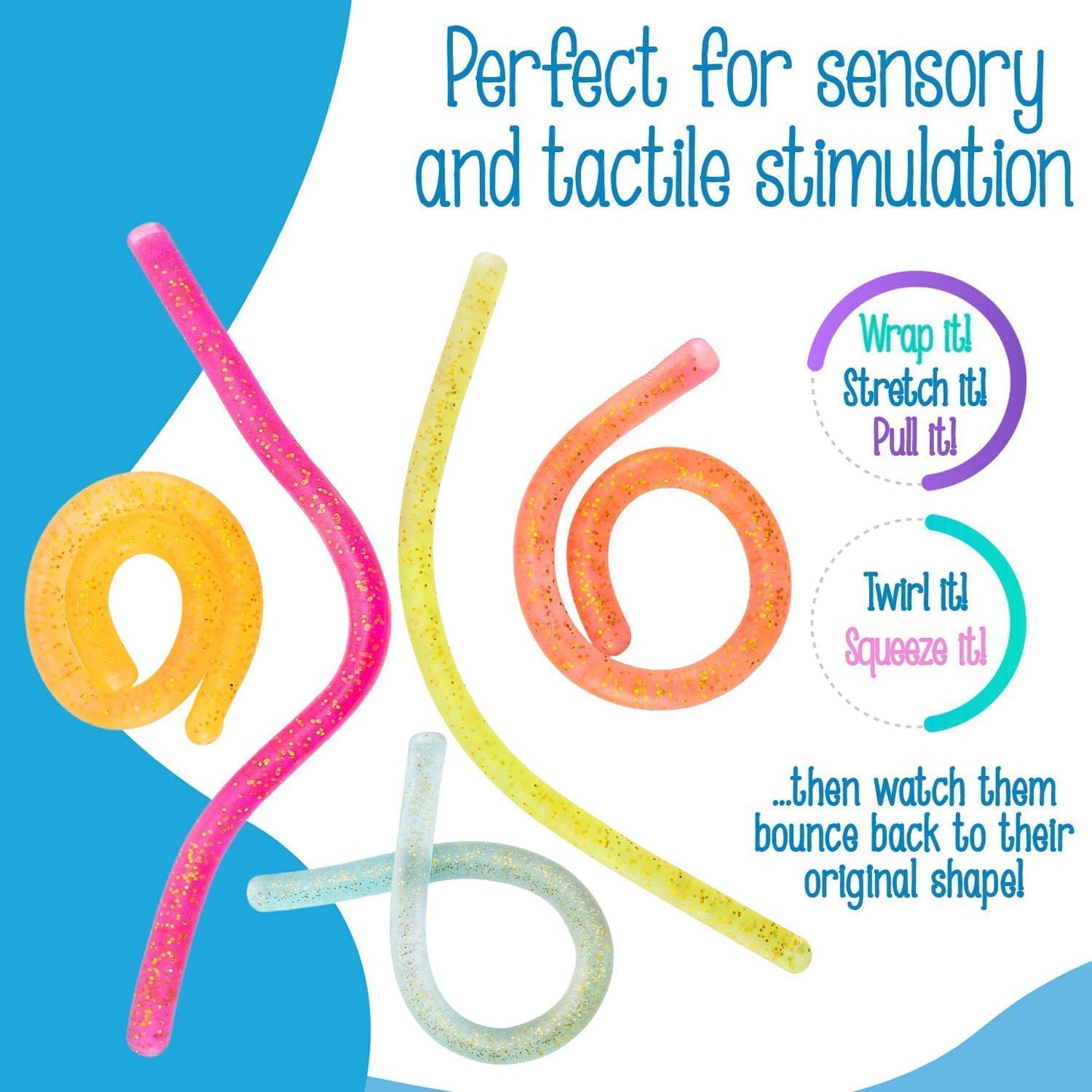 IMPRESA Glitter Sensory Noodle Strands — Monkey Noodle Fidget 5-Pack