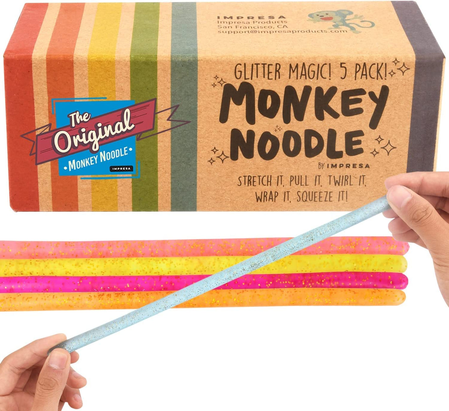 IMPRESA Glitter Sensory Noodle Strands — Monkey Noodle Fidget 5-Pack
