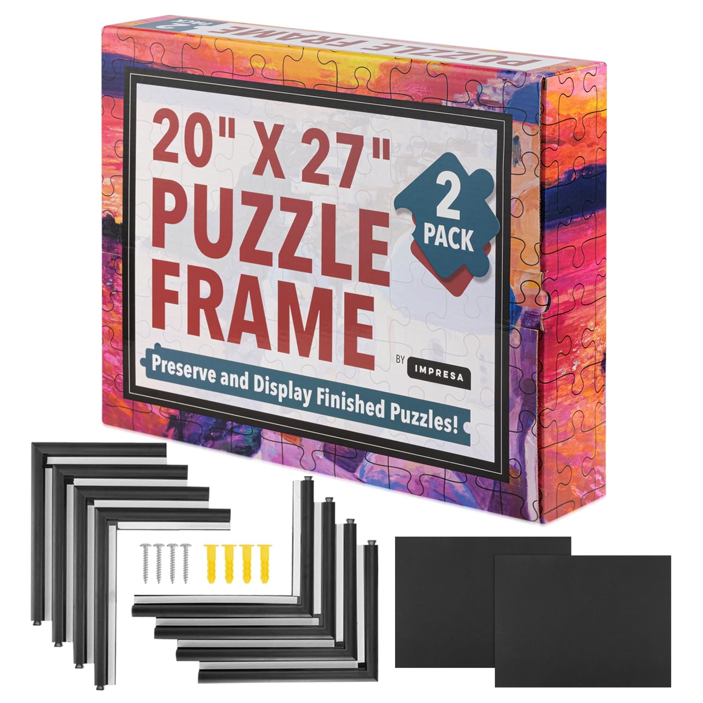 IMPRESA Jigsaw Puzzle Display Frame Kit - 2-Pack, 20x27 in Black (Fits 1000-Piece Puzzles)