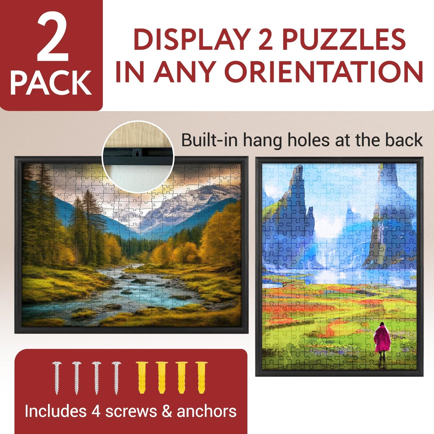 IMPRESA Jigsaw Puzzle Display Frame Kit - 2-Pack, 20x27 in Black (Fits 1000-Piece Puzzles)