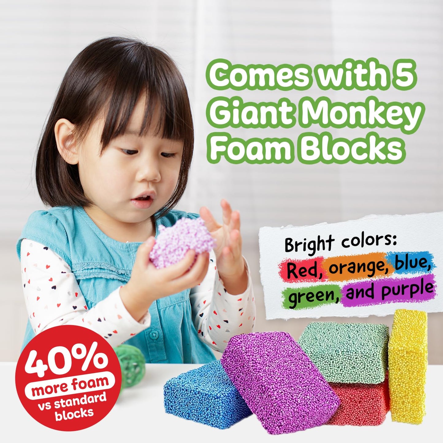 IMPRESA Monkey Foam Giant Blocks – 5-Pack for Creative, Calming Sensory Play (Ages 3+)