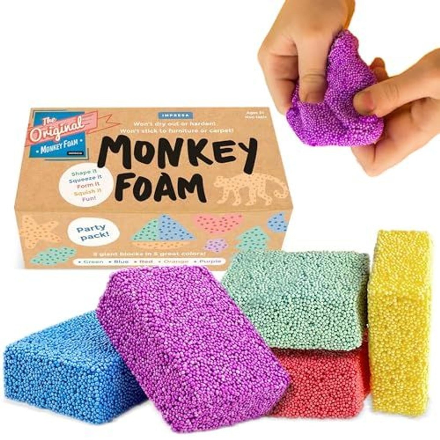 IMPRESA Monkey Foam Giant Blocks – 5-Pack for Creative, Calming Sensory Play (Ages 3+)