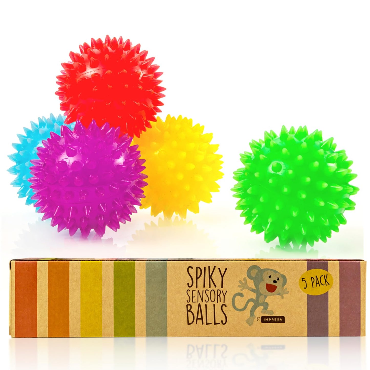 IMPRESA Spiky Balls – 5 Pack Multicolor Fidget Toys for Kids & Adults | Safe, Durable Sensory Tools