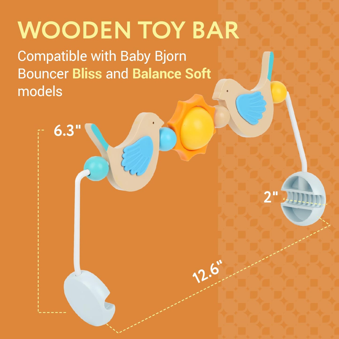 IMPRESA Wooden Toy Bar for BabyBjorn Bouncer - Medium, Splinter-Free Wood with Bird Hand-Eye Play