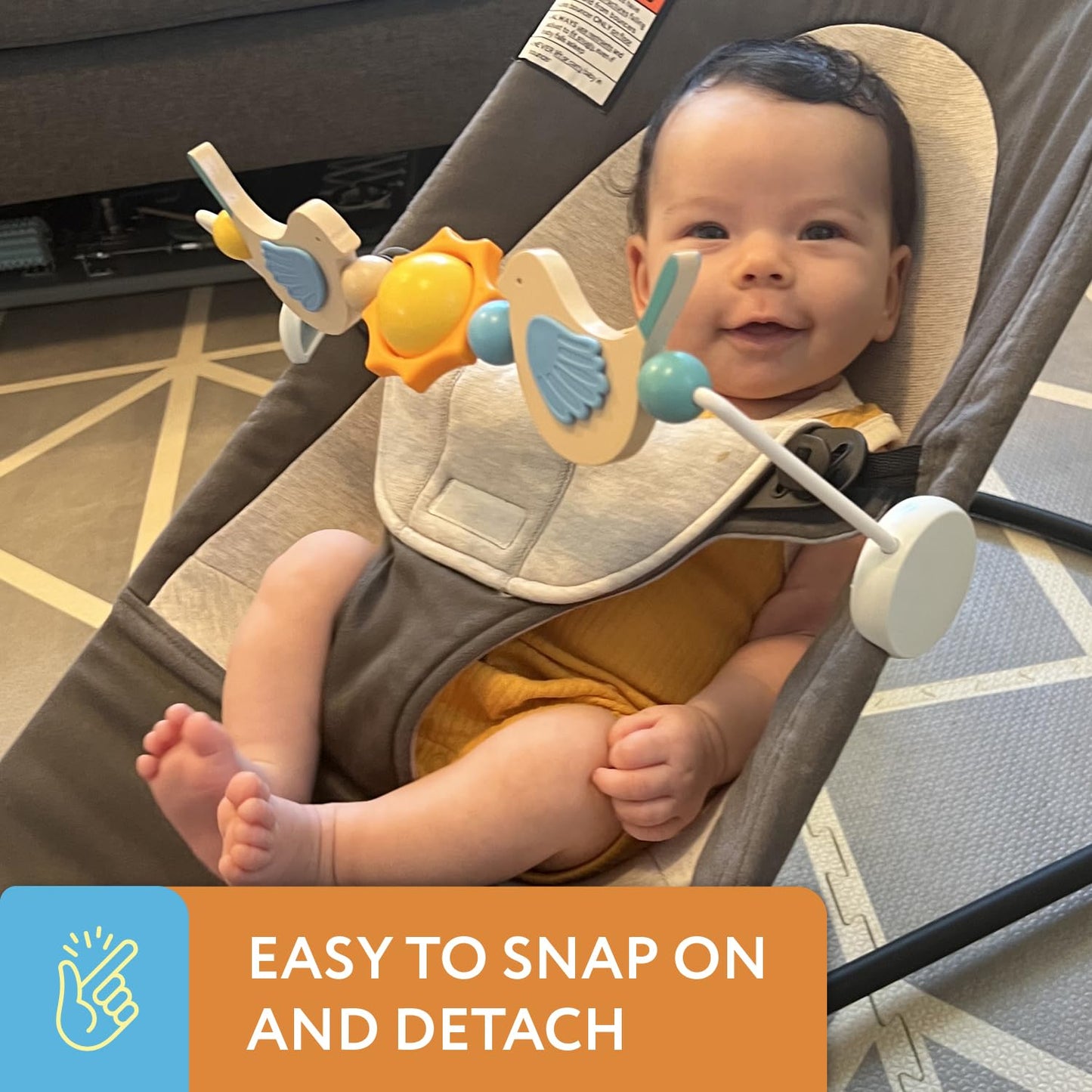 IMPRESA Wooden Toy Bar for BabyBjorn Bouncer - Medium, Splinter-Free Wood with Bird Hand-Eye Play