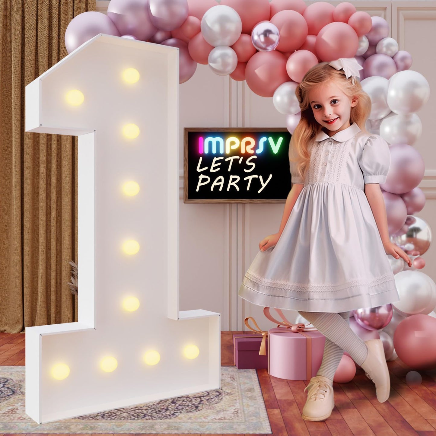 imprsv 4FT Marquee Numbers — DIY Light Up Numbers for 1st Birthday & Party Decor