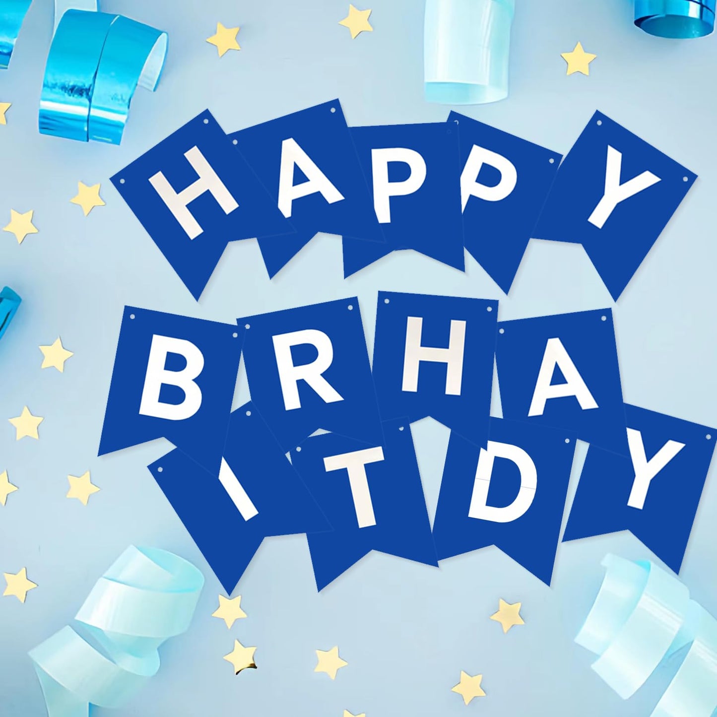 Imtively Happy Birthday Banner – Blue Birthday Garland Backdrop for Parties
