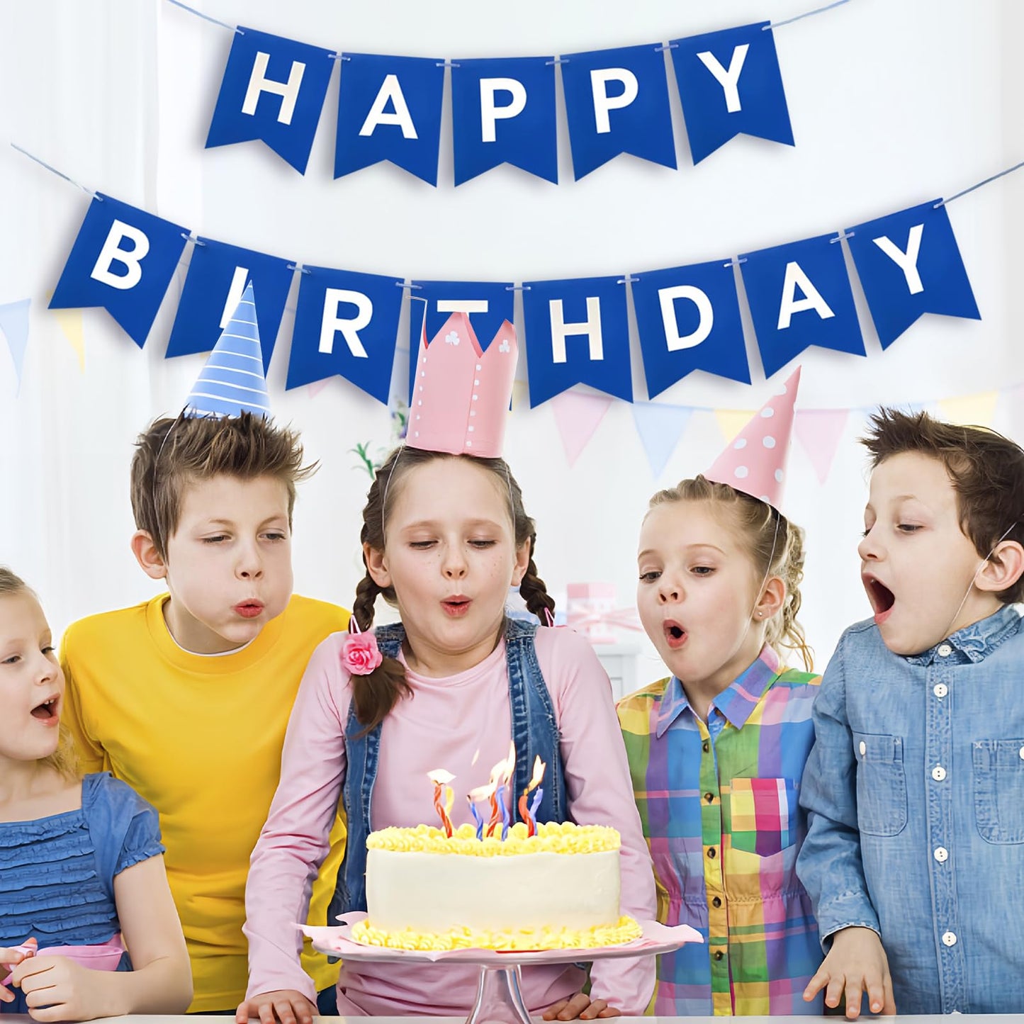 Imtively Happy Birthday Banner – Blue Birthday Garland Backdrop for Parties