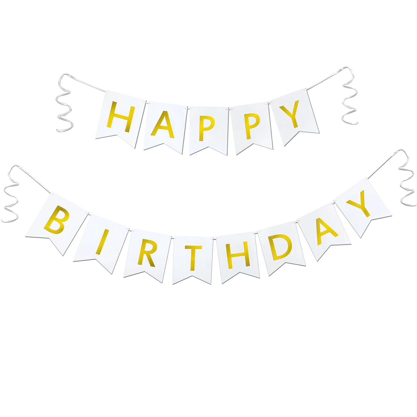 Imtively Happy Birthday Banner – White & Gold Decor, Dovetail Cards, 5m Ribbon, Easy Assembly