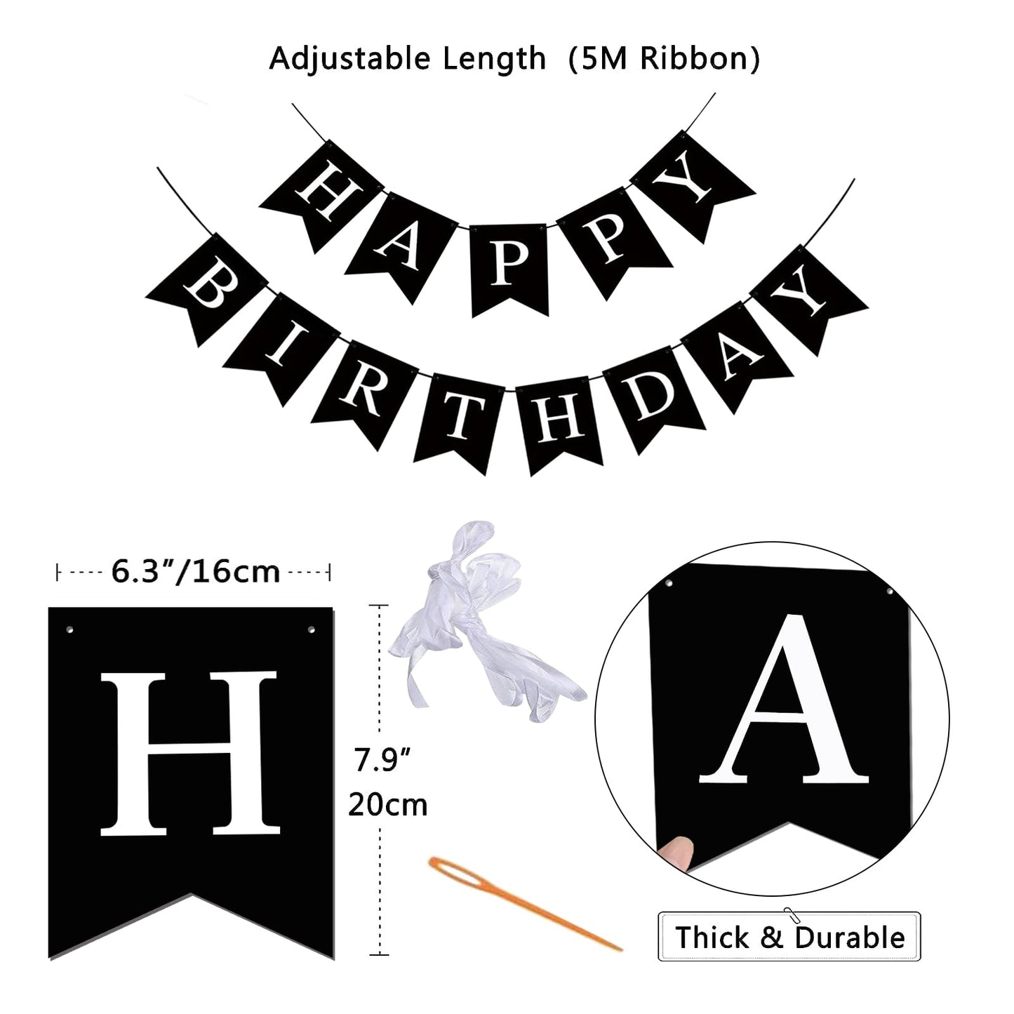 Imtively Happy Birthday Banner – Black Party Backdrop and Decor Sign